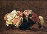 Henri Fantin-latour Canvas Paintings - Roses in a Bowl